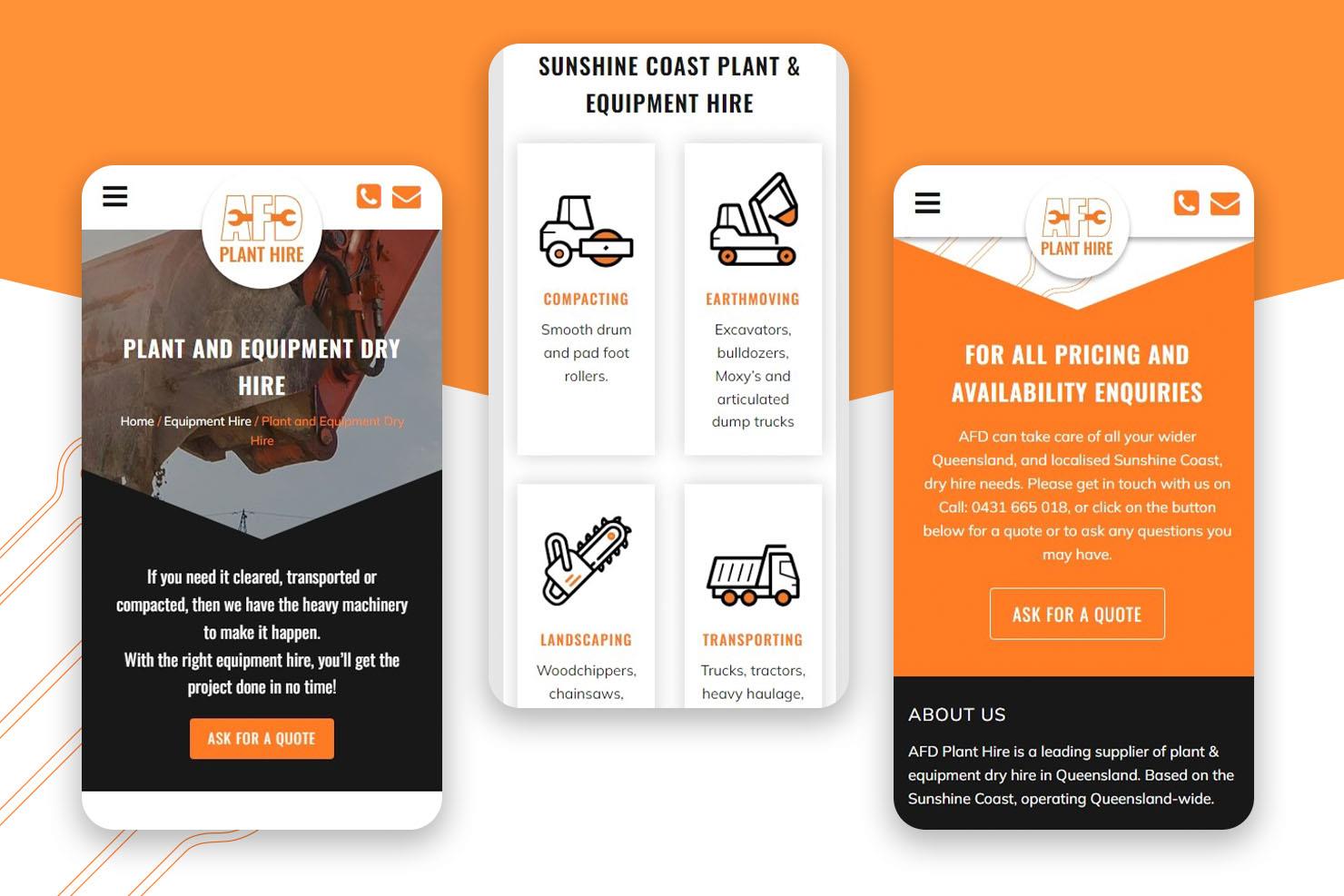 Responsive design for AFD Plant Hire